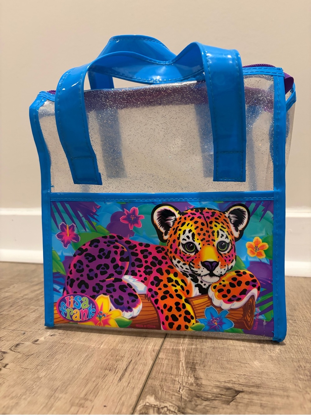 Vintage Rare 90’s Lisa Frank Blue-Trim Clear Tote with Rainbow Leopard